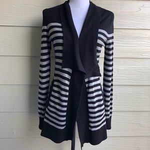 WHBM Women’s Black/Gray Striped Cardigan Size S